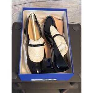 NIB Stuart Weitzman Gabby 45 Mary Jane Black Patent Leather Shoes Size 8.5
